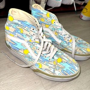 Vans High-Top Sneakers with Abstract Blue and Yellow Design